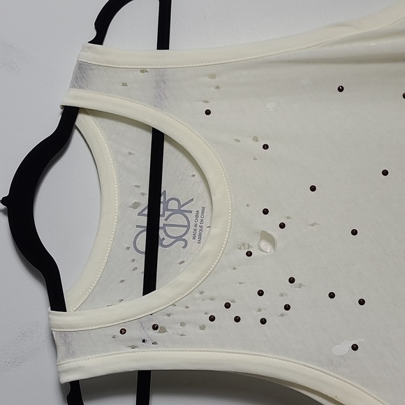 CHASER Paint Splatter Distressed Tank Cream Sleeveless Top Size Large - Picture 7 of 16